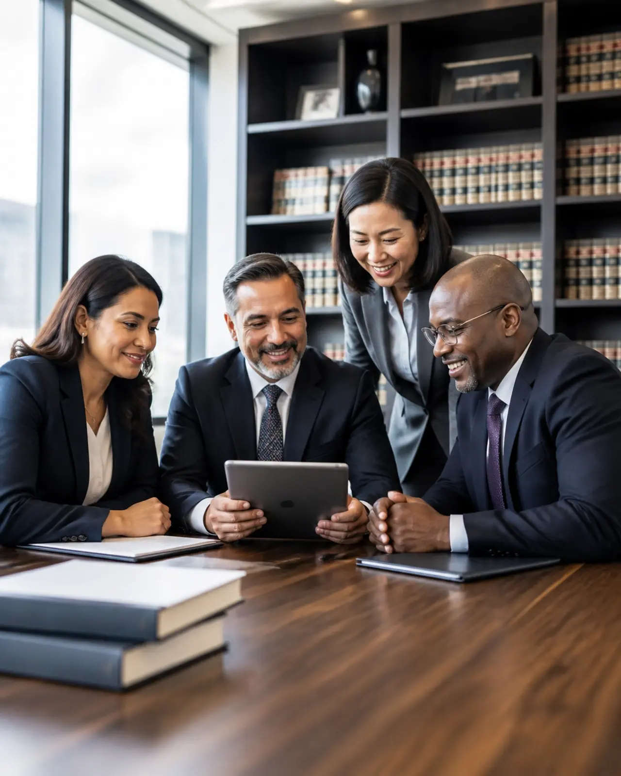 Legal partners collaborating in a modern office, representing the partnership between firms and recruiters.