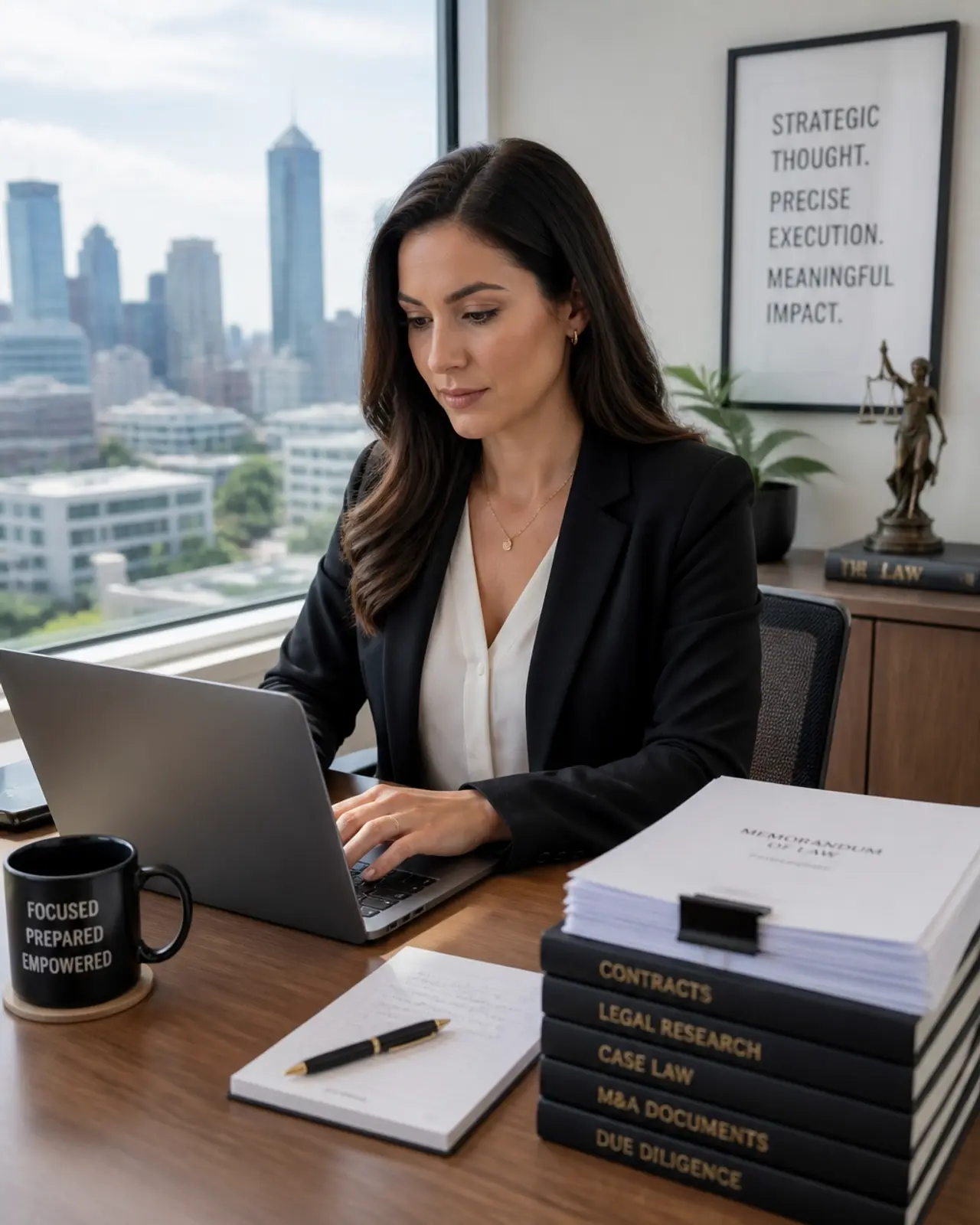 A legal professional working on a laptop, symbolizing the strategic use of remote legal staffing.