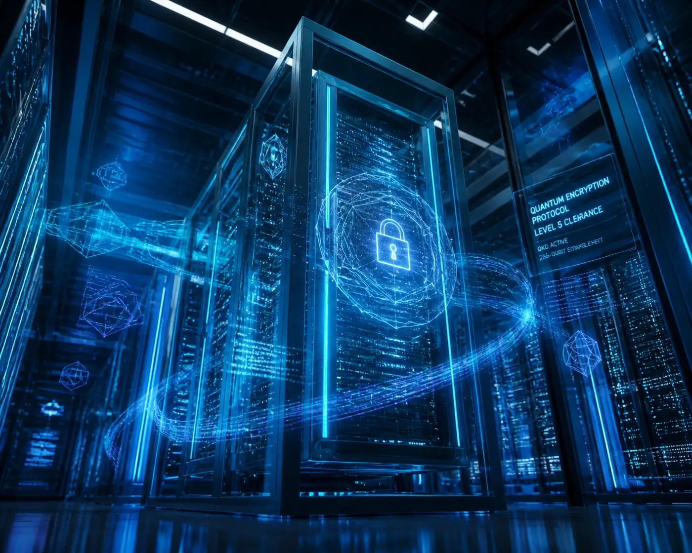 Futuristic data center representing cybersecurity and data privacy specializations for legal careers.
