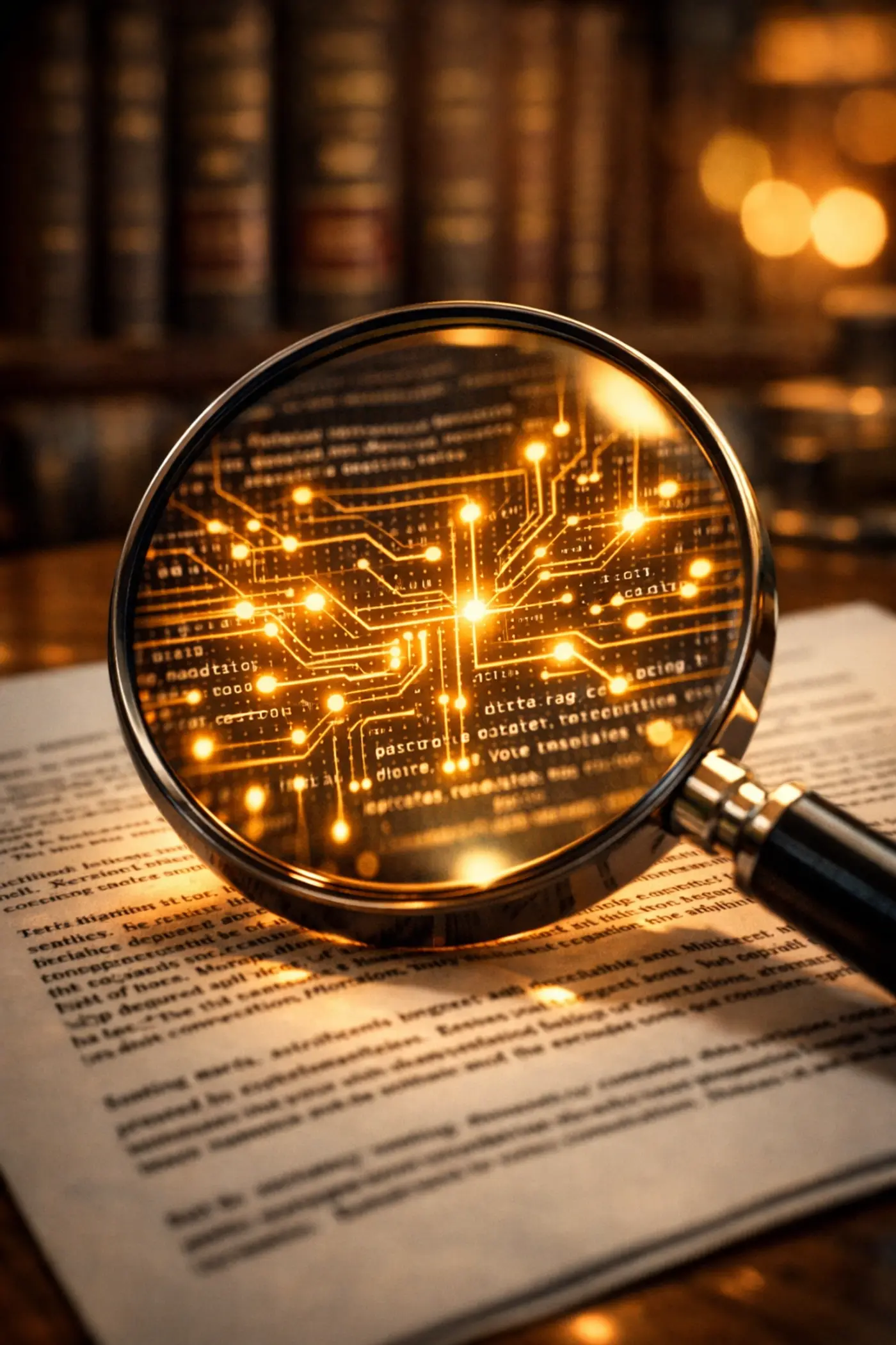 Magnifying glass over a contract symbolizing legal recruiters with law firm experience decoding a candidate’s real value.