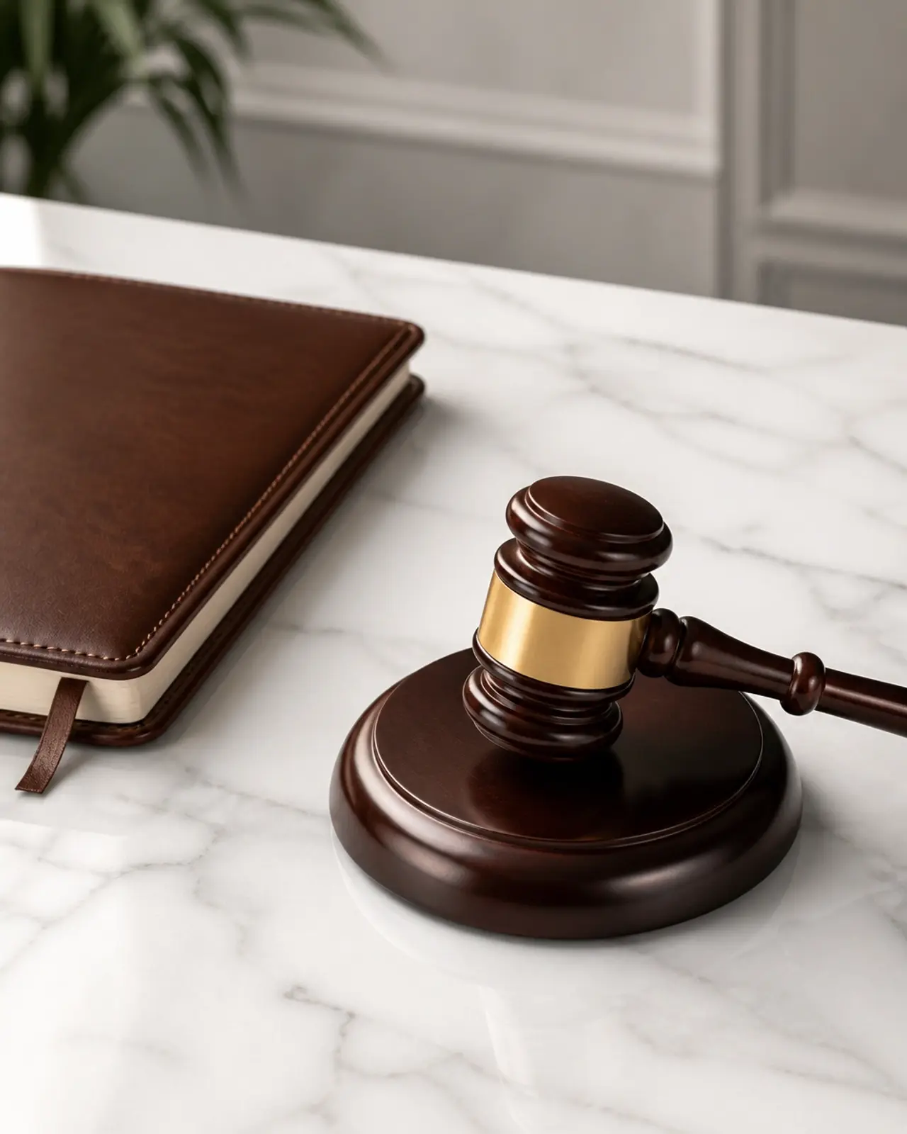 A professional gavel and notebook representing the bottom line and legal authority