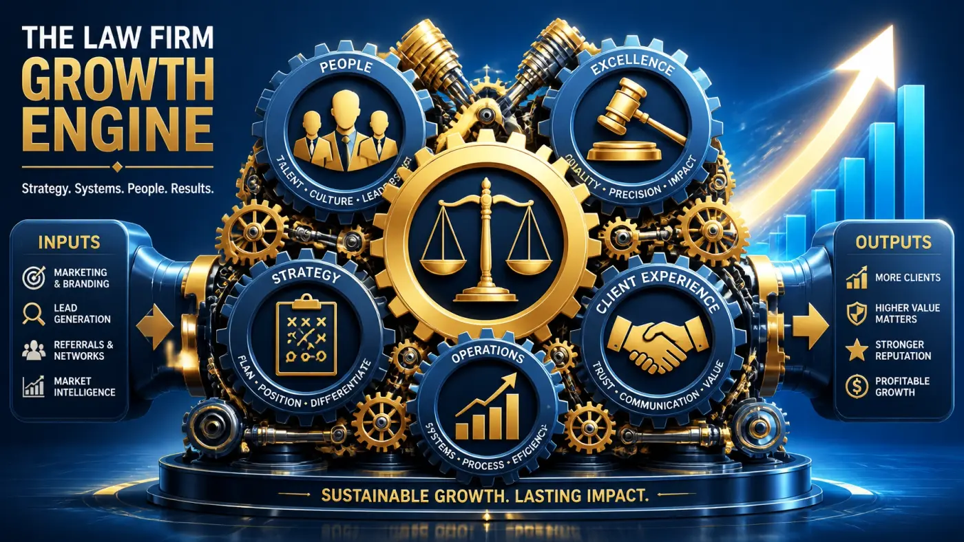 The law firm growth engine, symbolizing how strategic recruiting drives firm revenue and stability