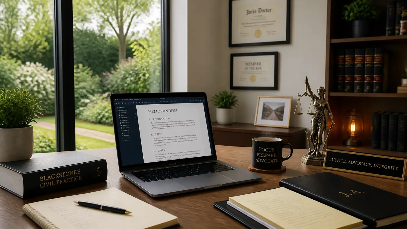 A productive home office setup, representing the growing trend of remote and hybrid legal work.
