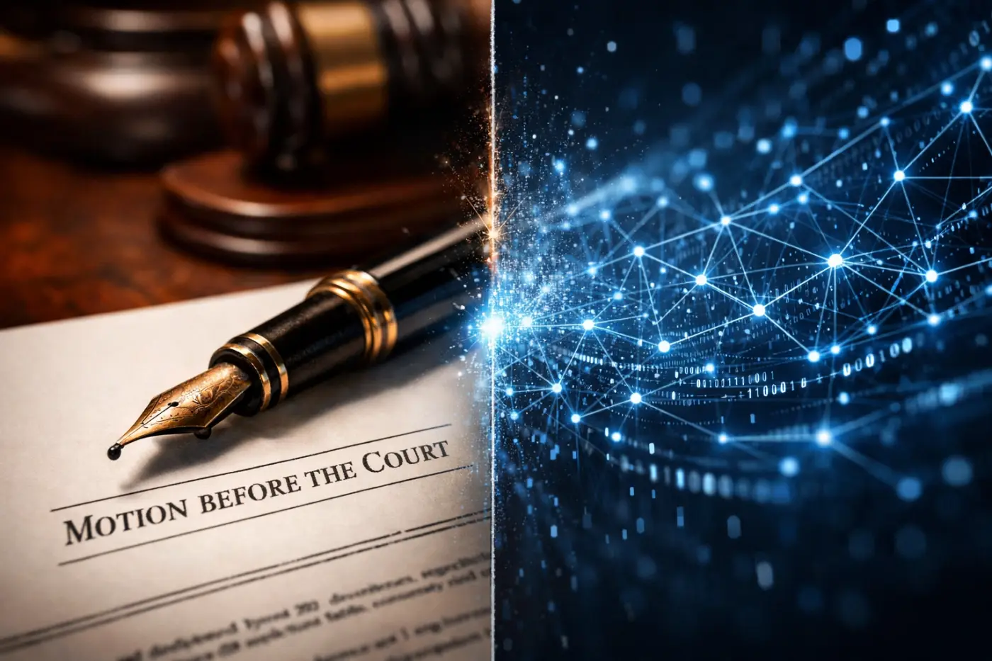 Digital data and a fountain pen symbolizing the technical expertise of senior litigation paralegals.