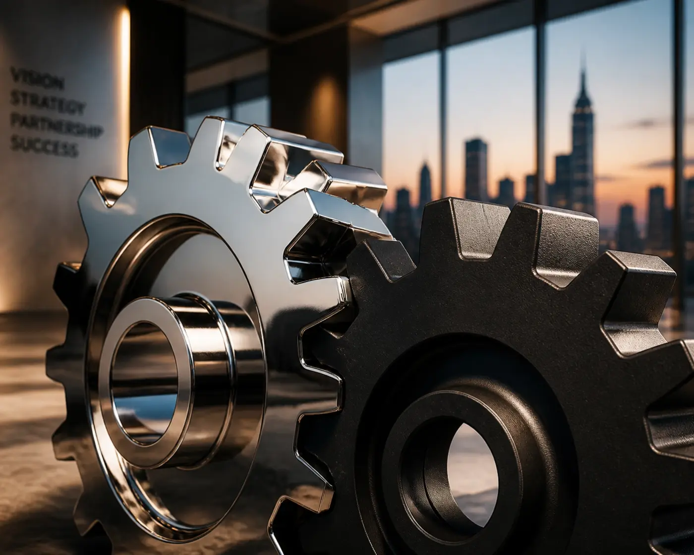 Two metallic gears interlocking to represent a perfect match between legal talent and specialized recruiting needs.