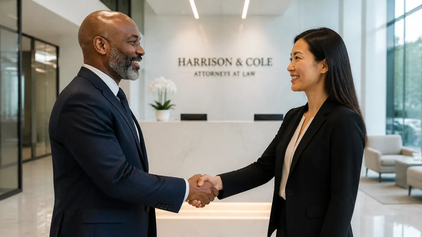 A professional partnership between a partner and associate representing a successful hire