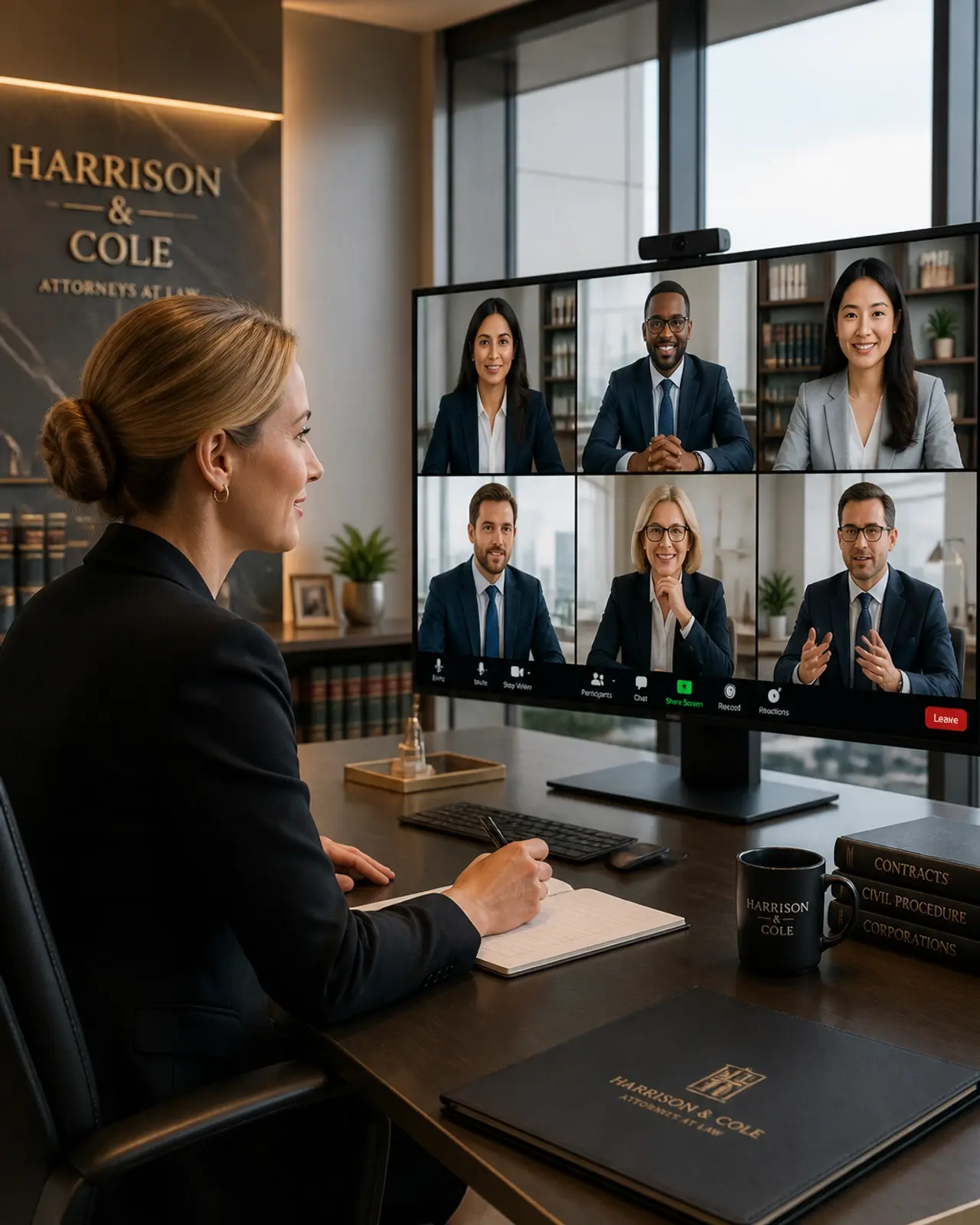 Legal professionals collaborating via video conference