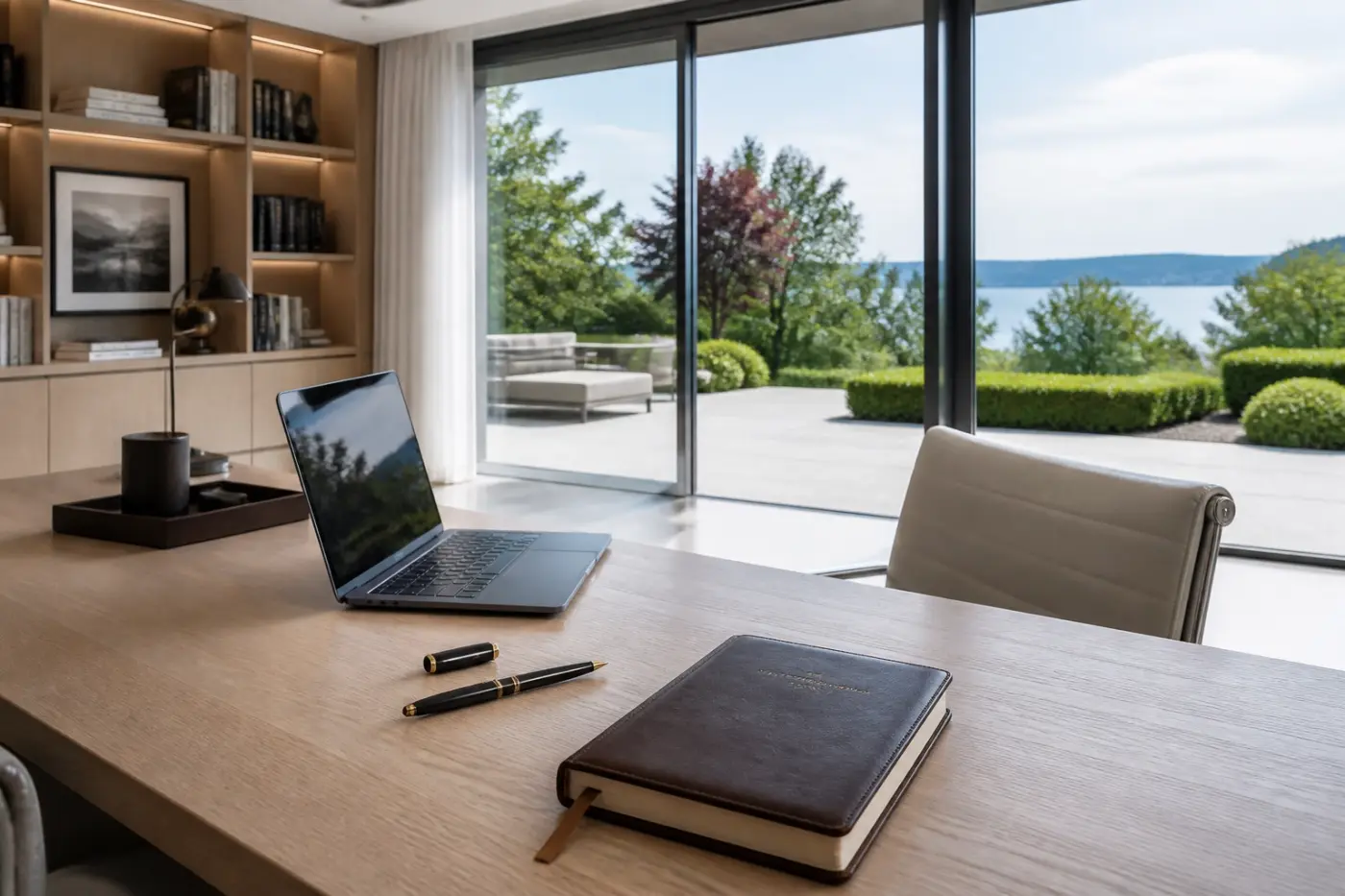 High-end home office setup highlighting the benefits of remote legal staffing and flexible work.
