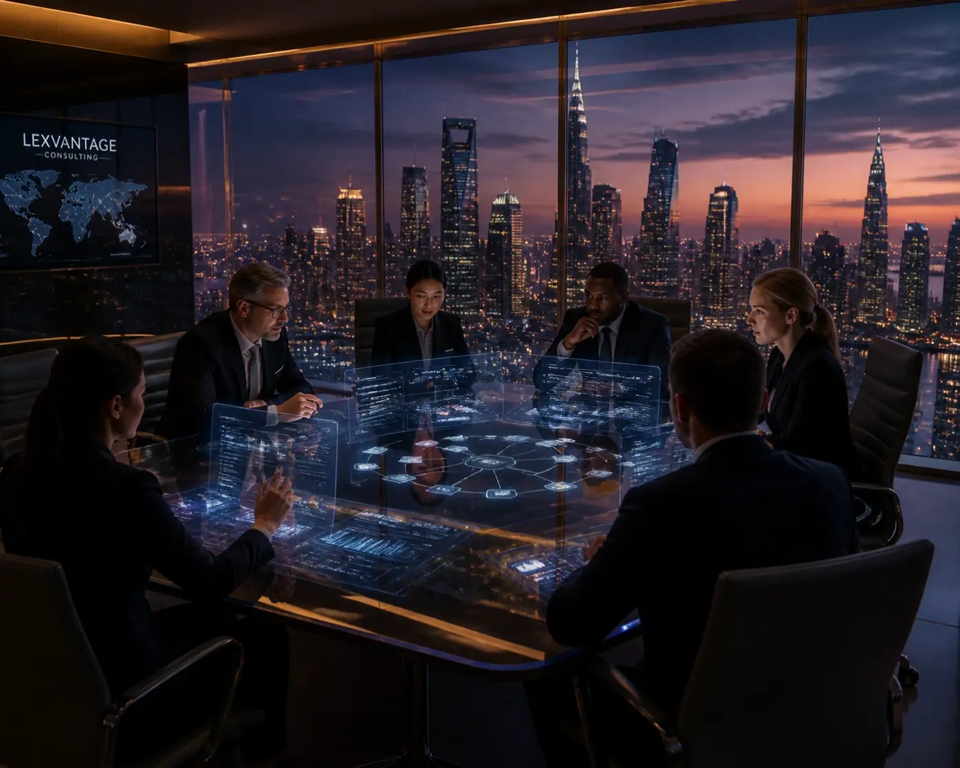 Strategic legal recruitment firms analyzing law firm data and organizational structures in a modern boardroom.