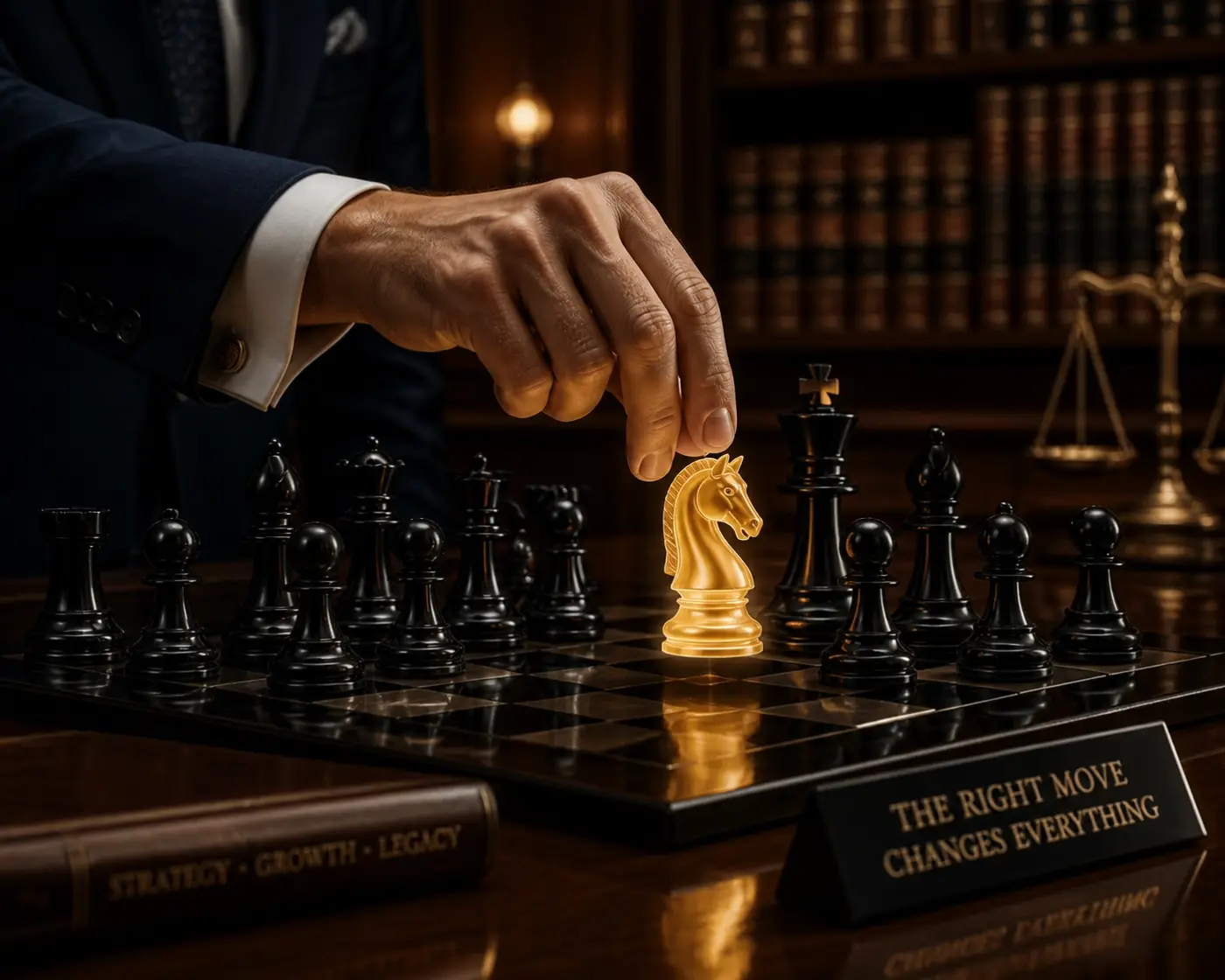 Attorney headhunters placing a golden knight to represent strategic lateral partner recruitment.