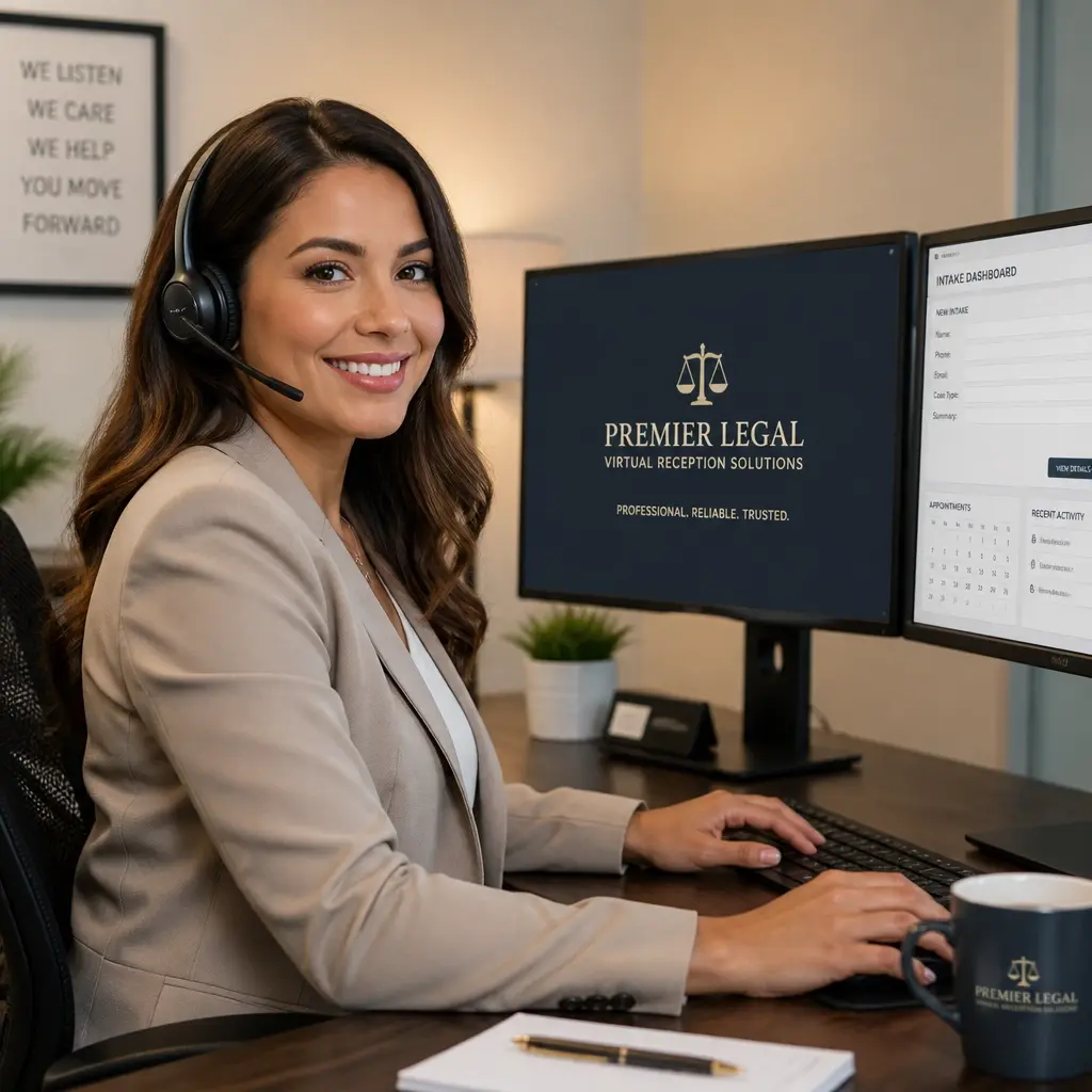Virtual legal intake professional with headset