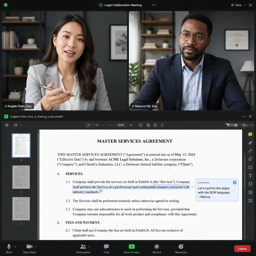 Remote legal professionals on a video call
