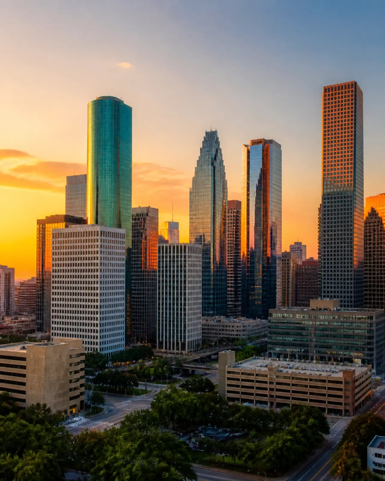 The Houston skyline representing regional expertise and the hub of legal staffing.
