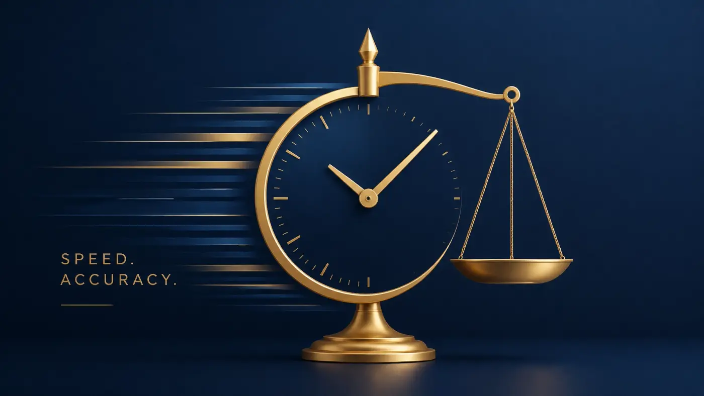 Abstract representation of speed and accuracy in legal recruitment