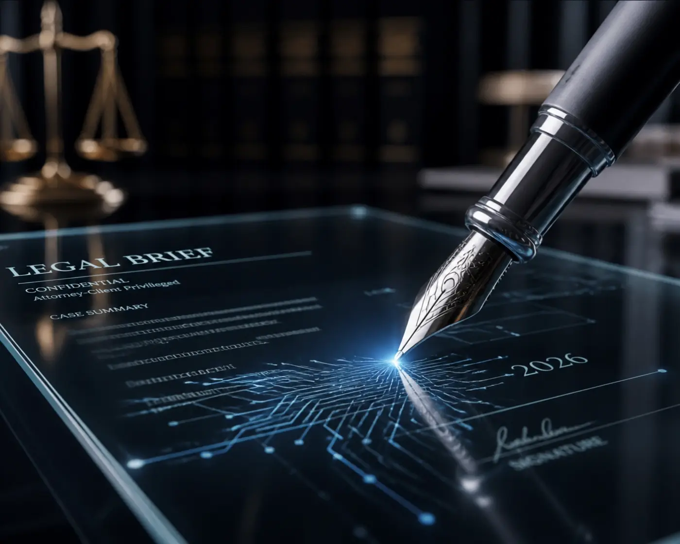 Modern legal resume formatting showing a fountain pen on a digital tablet for ATS optimization.