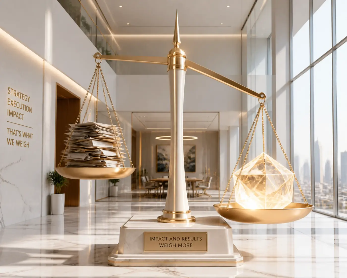 Modern scales of justice weighing legal career impact and results over generic task lists.