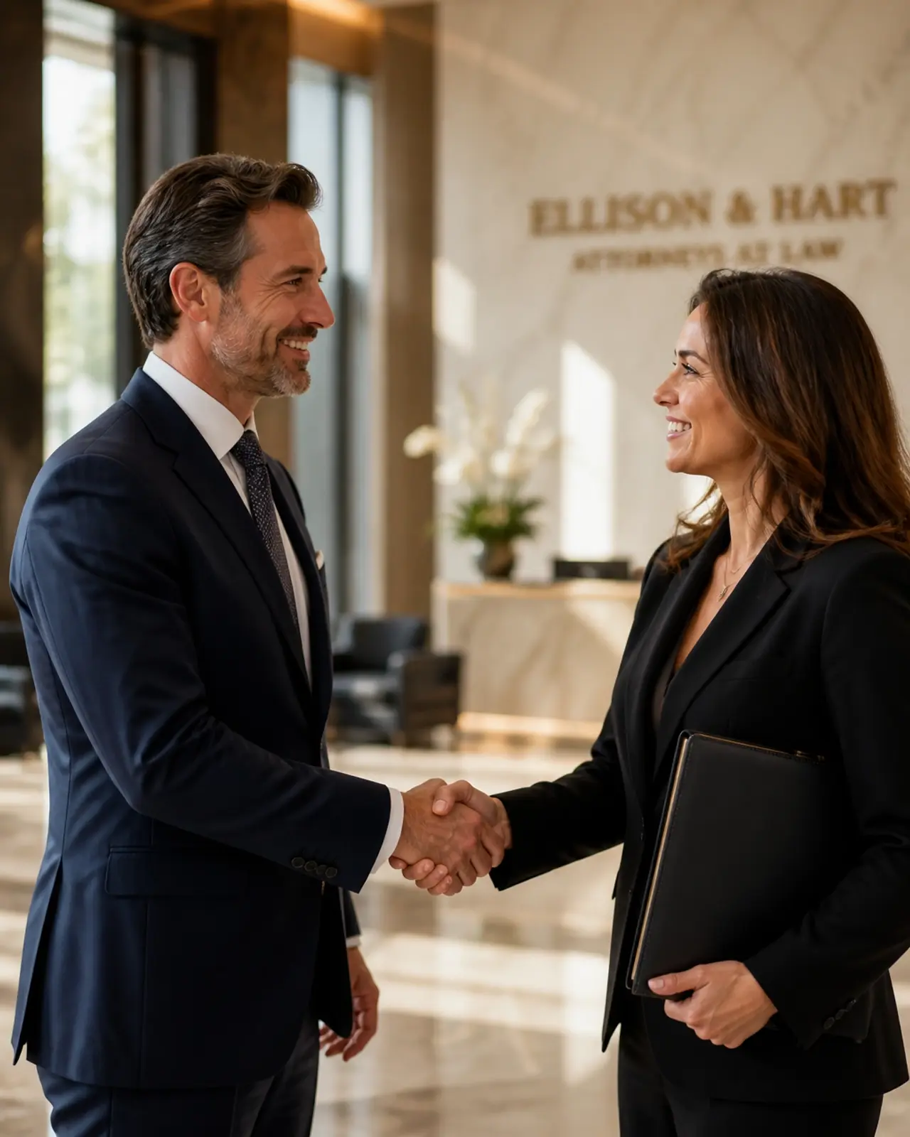 Partnership handshake between a lawyer and a recruiter
