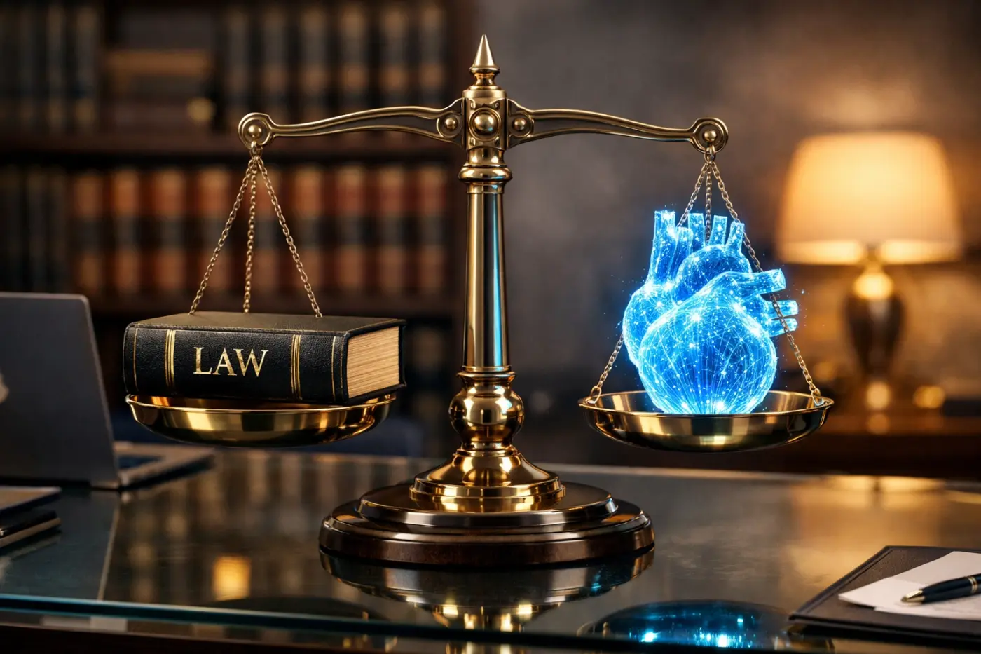 Scales of justice balancing legal knowledge with emotional intelligence for successful law firm recruiting.