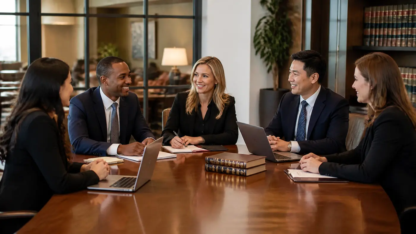 A diverse legal team representing firm culture and retention