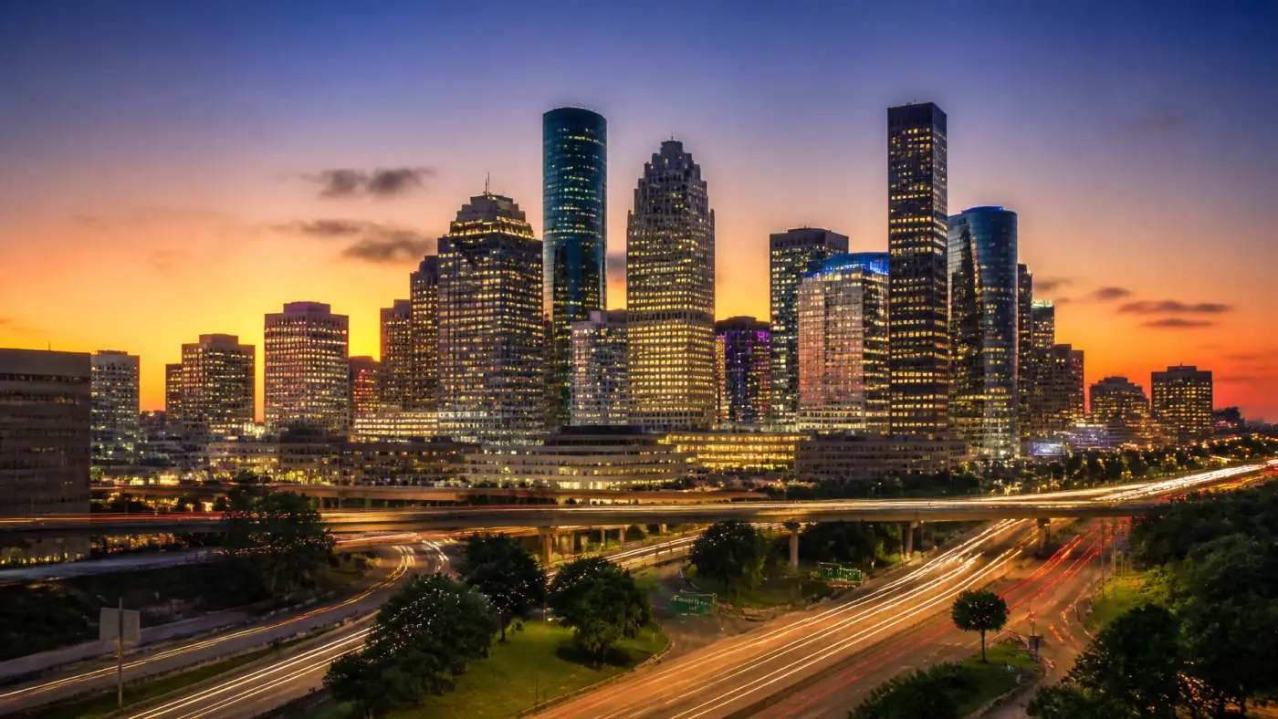 The Houston, Texas skyline, representing a high-growth market for legal professionals and law firm expansion.