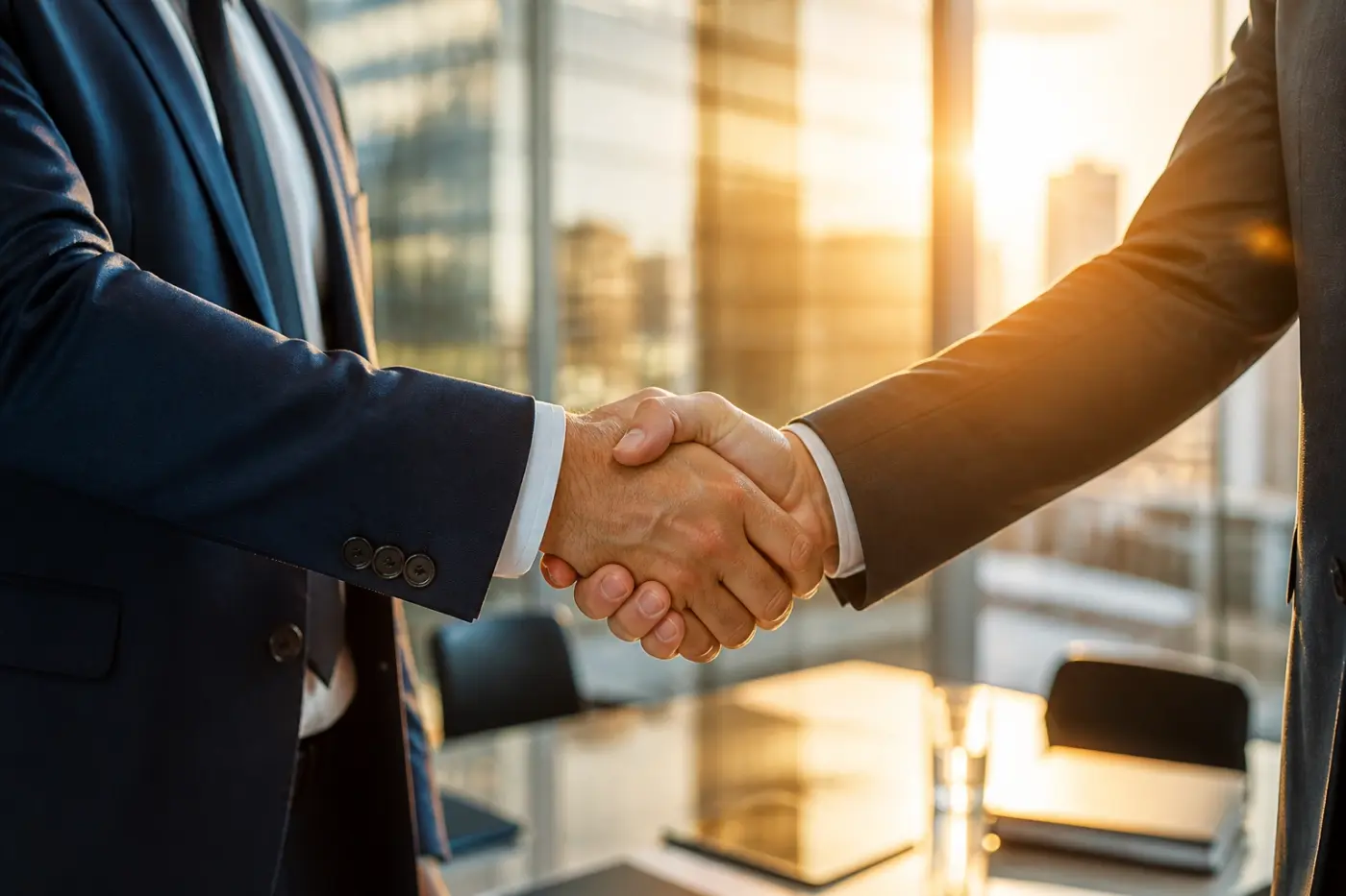 Professional handshake representing successful direct-hire placement by Houston legal recruitment firms.