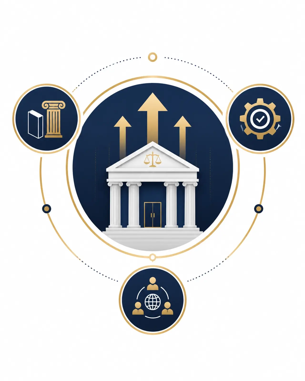 Minimalist infographic showing the pillars of legal recruitment: Expertise, Process, and Network