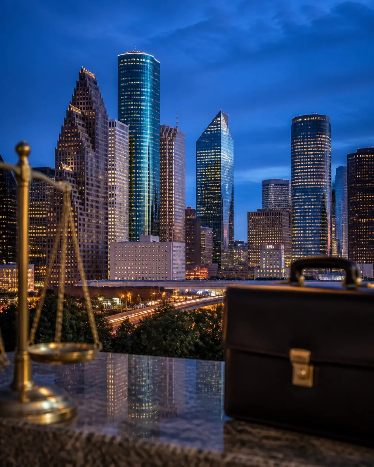 The Houston skyline at dusk, representing the competitive and growing Houston legal market