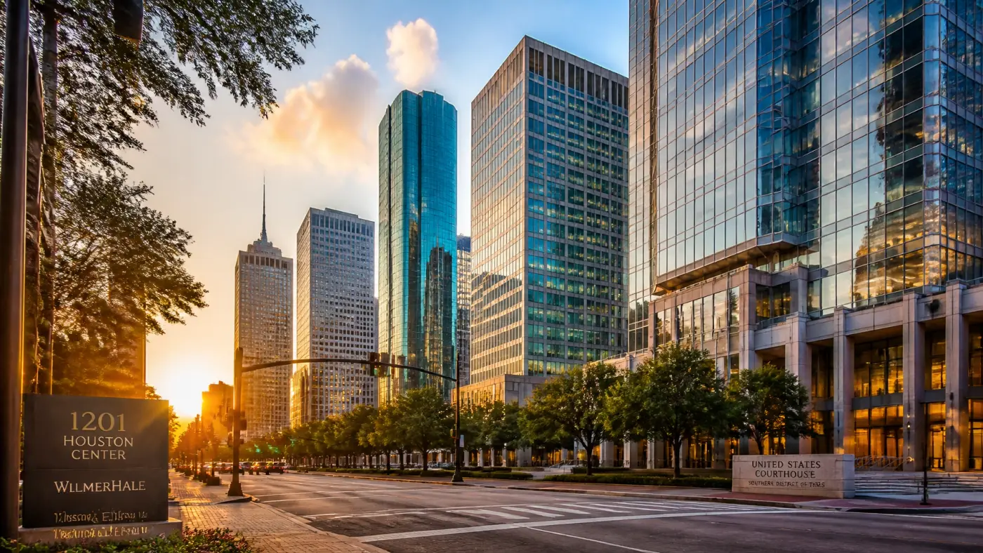 The Houston downtown legal district at golden hour