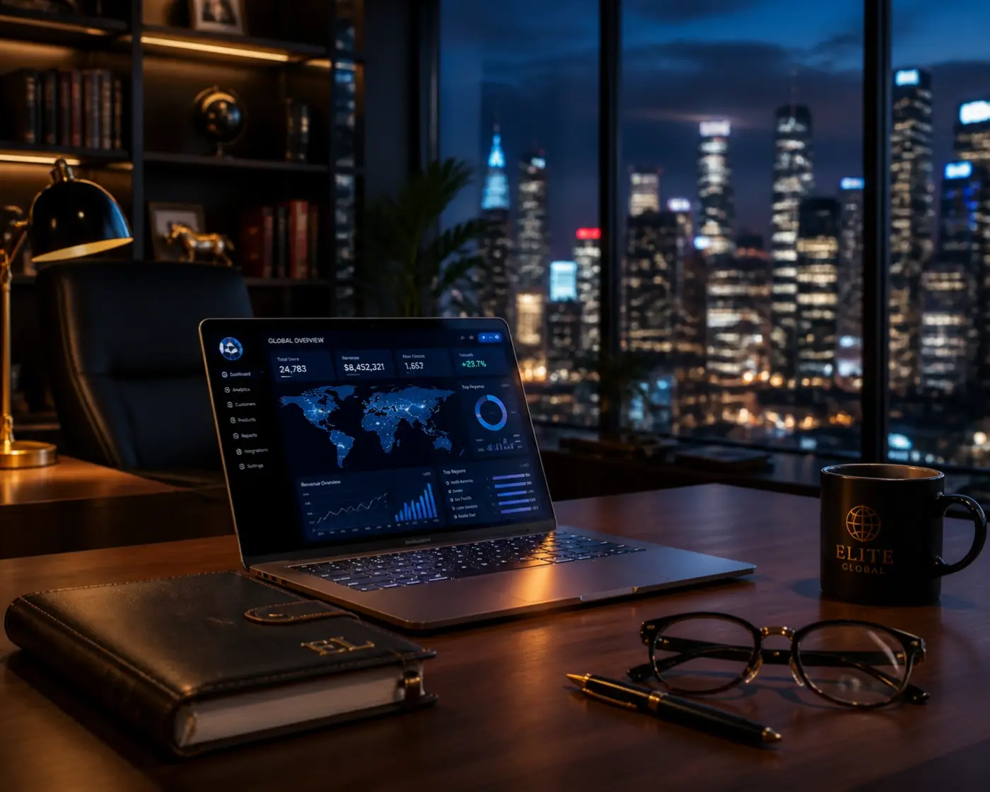 Sophisticated desk with laptop and legal portfolio, representing a high-caliber candidate’s digital career presence.