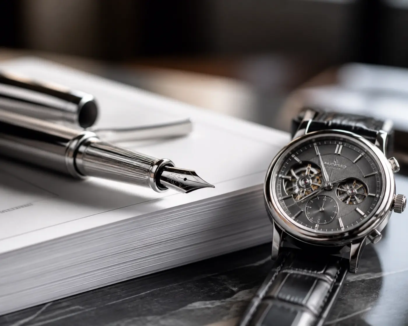 Close-up of a fountain pen and watch on legal papers, conveying the precision and professionalism legal recruiters seek.